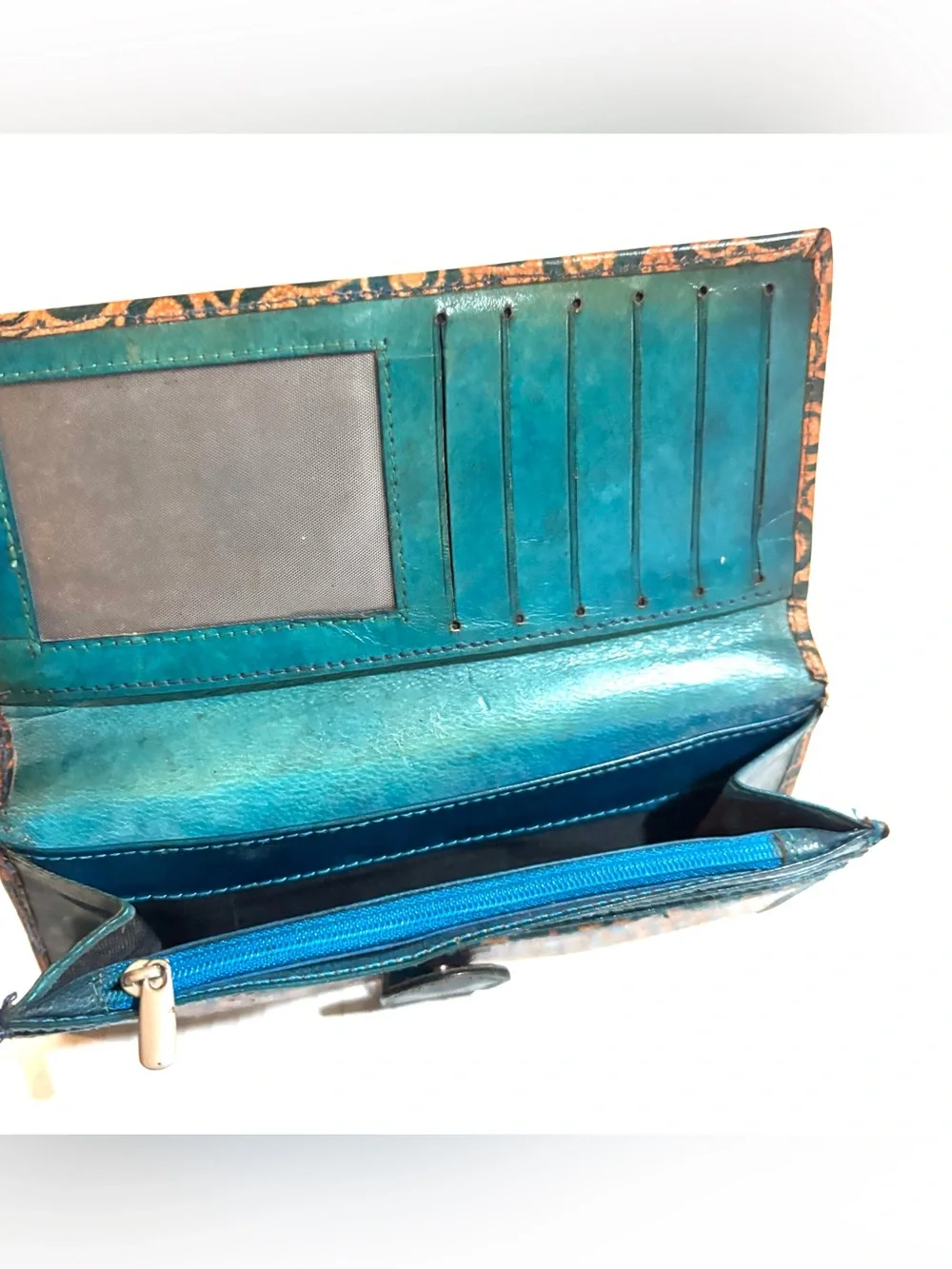 Vintage Leather wallet in blue and Brown